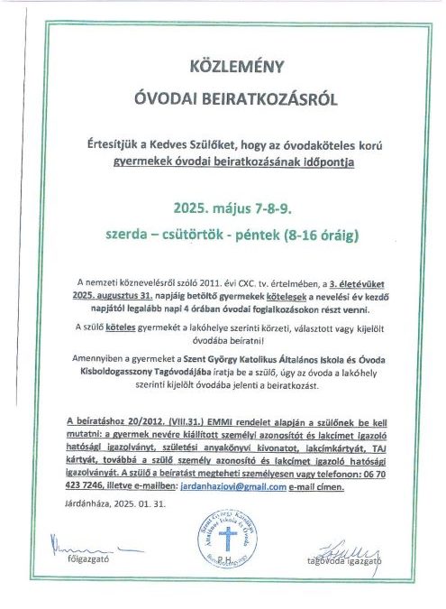 Óvodai beíratkozás