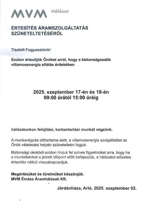Áramszolgáltatás szüneteltetése