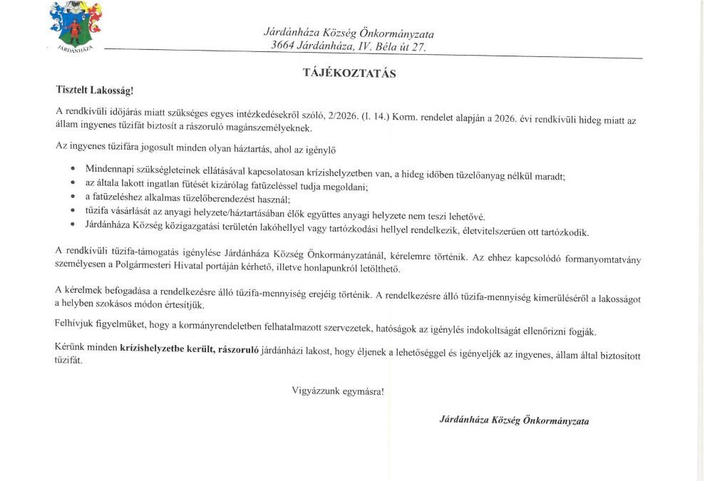 Tájékoztatás (A Kérelem letölthető az Önkormányzat-letölthető dokumentumok fülön)