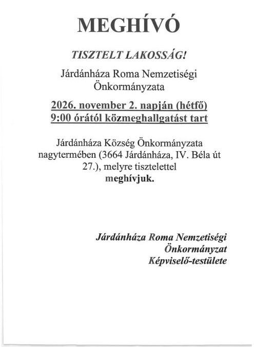 Meghívó Közmeghallgatásra (Járdánháza Roma Nemzetiségi Önkormányzata)